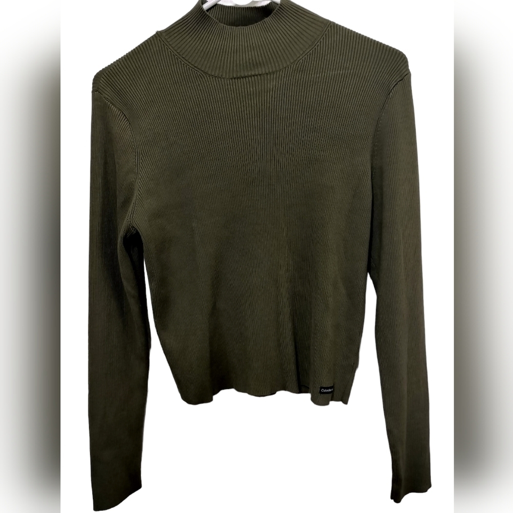 (1623) Calvin Klein Jeans Solid  Green Ribbed Knit Mock neck   Sweater Size XL